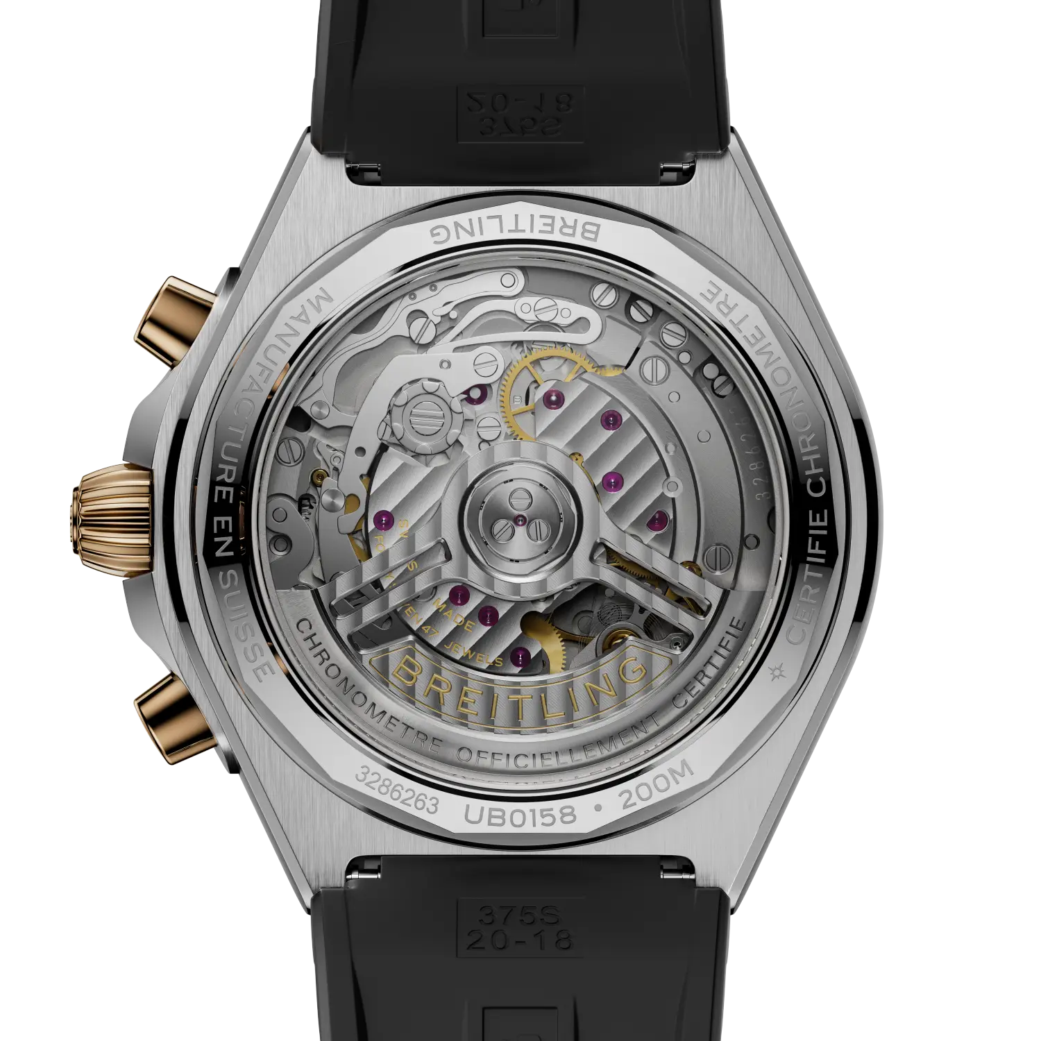 Caseback view of Breitling Chronomat B01 Chronograph 42 reference UB0158101B1S1