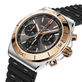Breitling Chronomat B01 Chronograph 42 reference UB0158101B1S1 with Anthracite dial, Stainless steel & 18k red gold case, rubber strap, three-quarter view