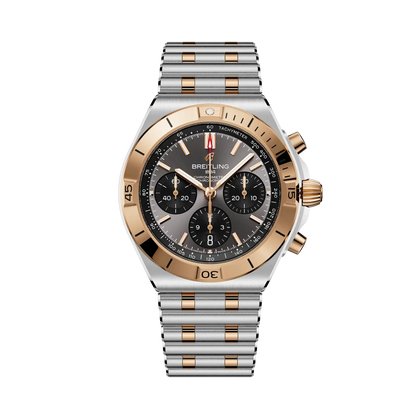 Breitling Chronomat B01 Chronograph 42 reference UB0158101B1U1 with Anthracite dial, Stainless steel & 18k red gold case, bracelet, front view