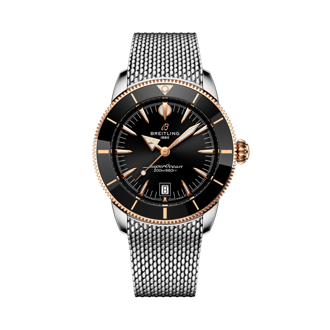 Breitling Superocean Heritage B31 Automatic 42 reference UB3111241B1A1 with Black dial, Stainless steel & 18k red gold case, bracelet, front view