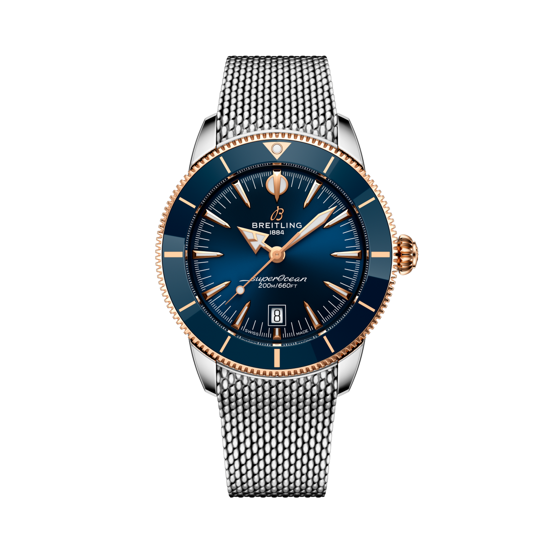 Breitling Superocean Heritage B31 Automatic 44 reference UB3112161C1A1 with Blue dial, Stainless steel & 18k red gold case, bracelet, front view