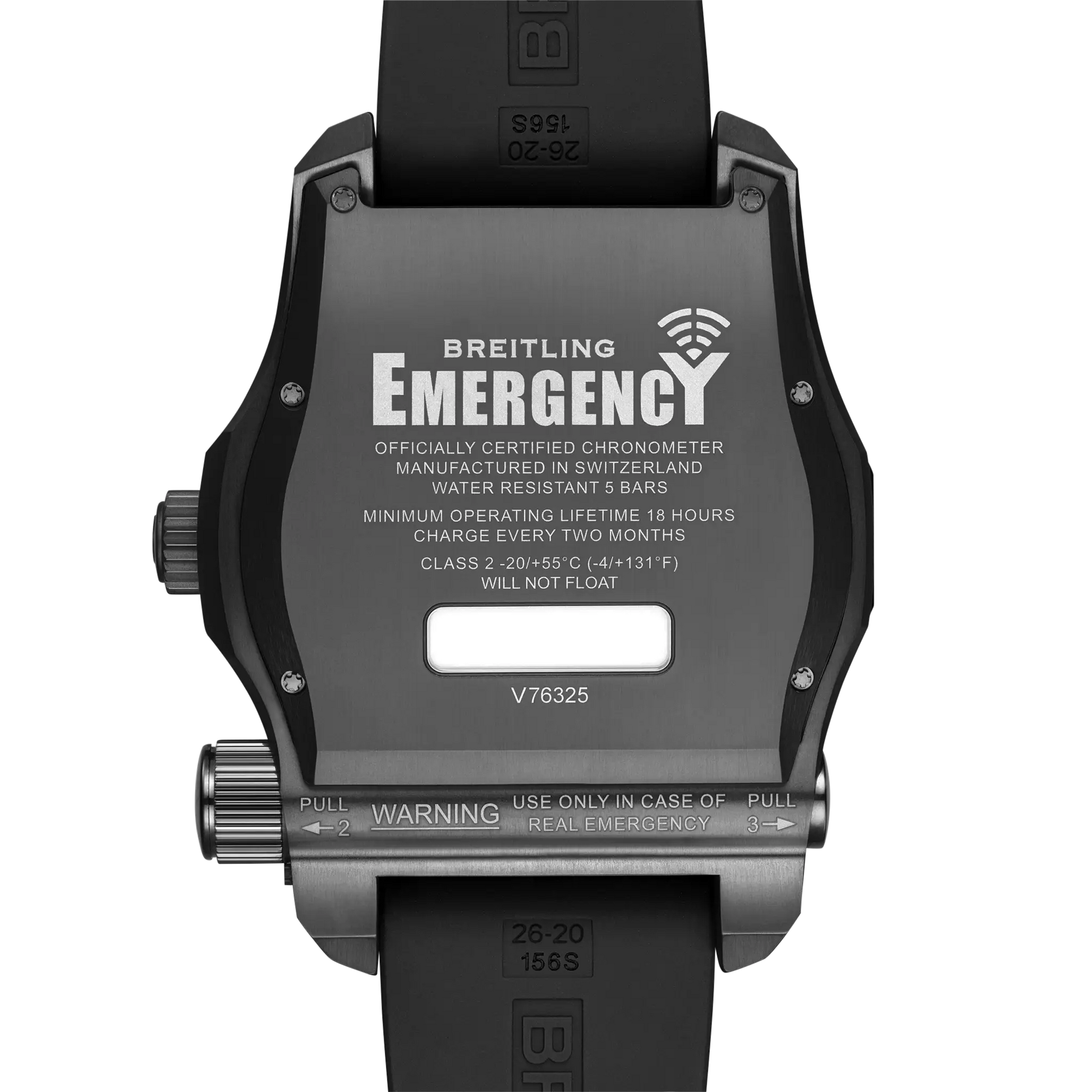 Caseback view of Breitling Emergency reference V76325221B1S1