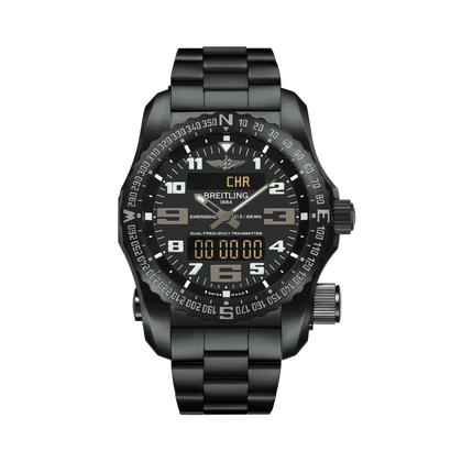 Breitling Emergency reference V76325221B1V1 with Black dial, DLC-coated titanium case, bracelet, front view
