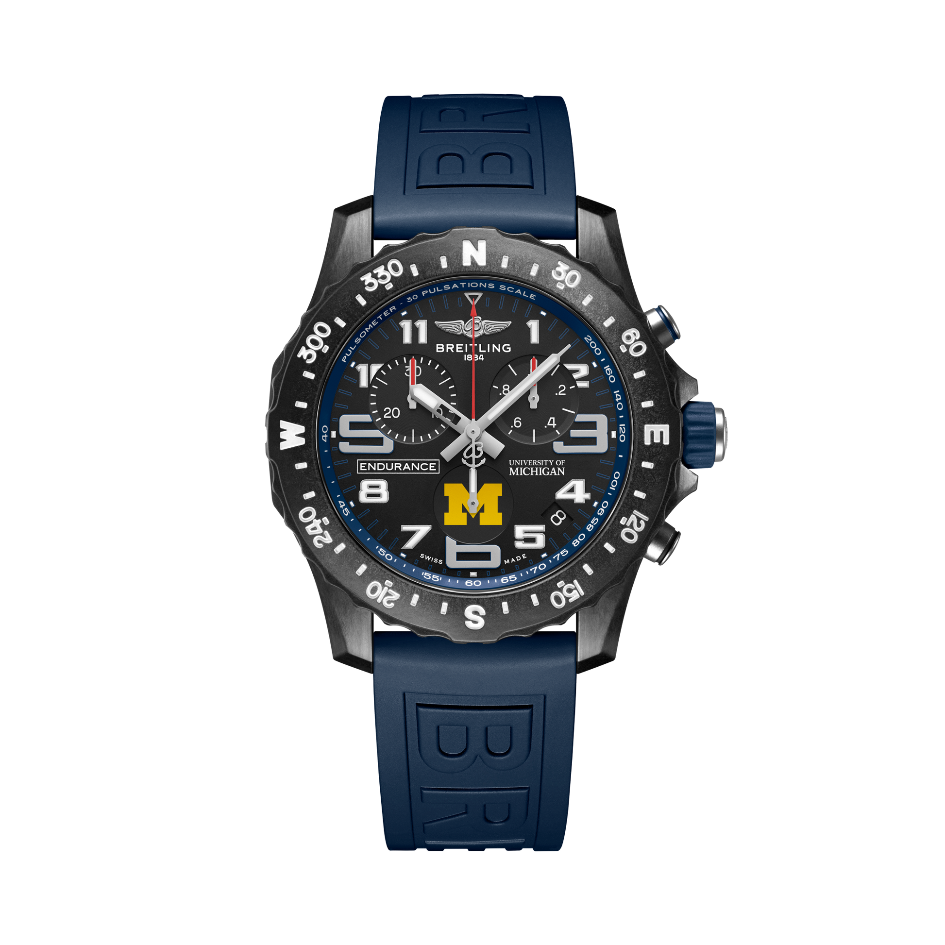 Breitling Endurance Pro 44 University of Michigan™ reference X823101C1B1S1 with Black dial, Breitlight® case, rubber strap, front view