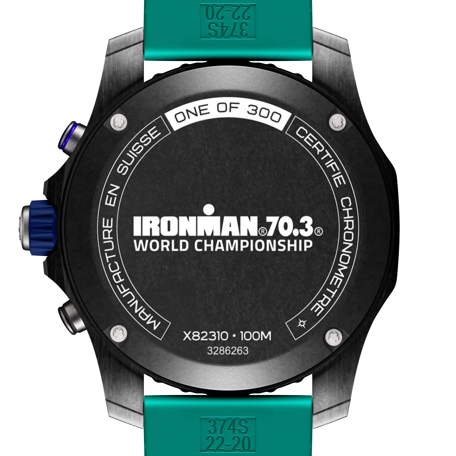 Caseback view of Breitling Endurance Pro 44 IRONMAN® 70.3 World Championship 2025 reference X823101K1C1S1