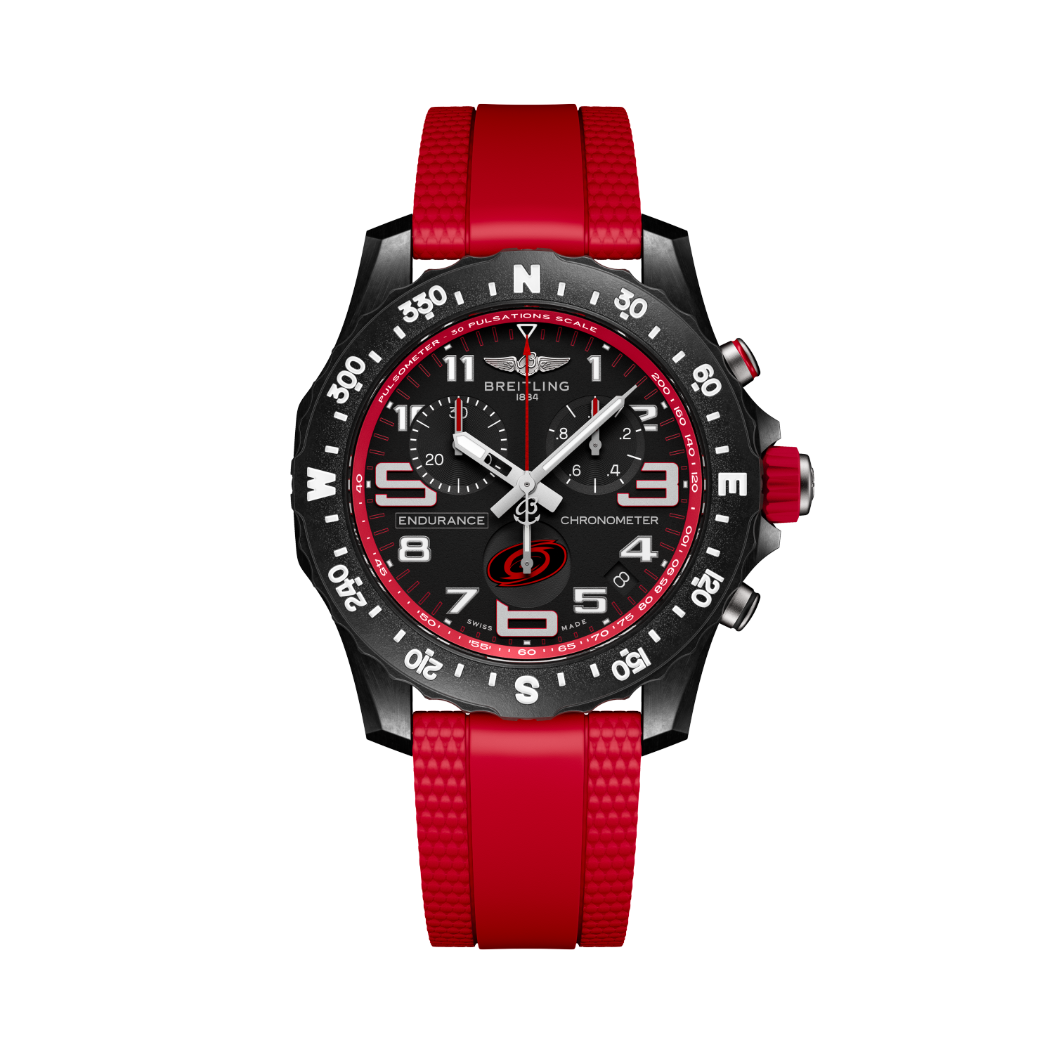 Breitling Endurance Pro 44 Carolina Hurricanes reference X823101M1B1S1 with Black dial, Breitlight® case, rubber strap, front view