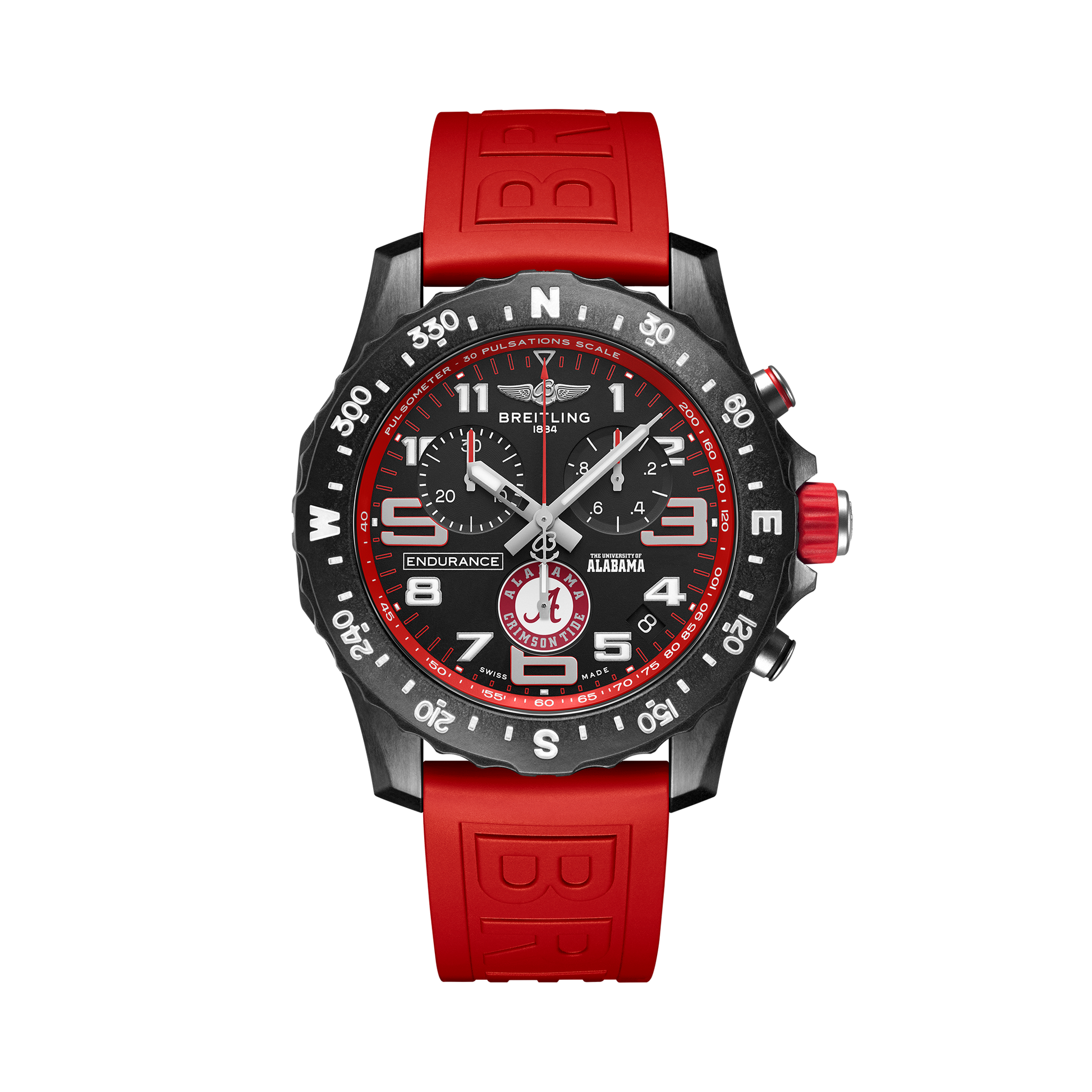 Breitling Endurance Pro 44 The University of Alabama® reference X823102C1B1S1 with Black dial, Breitlight® case, rubber strap, front view
