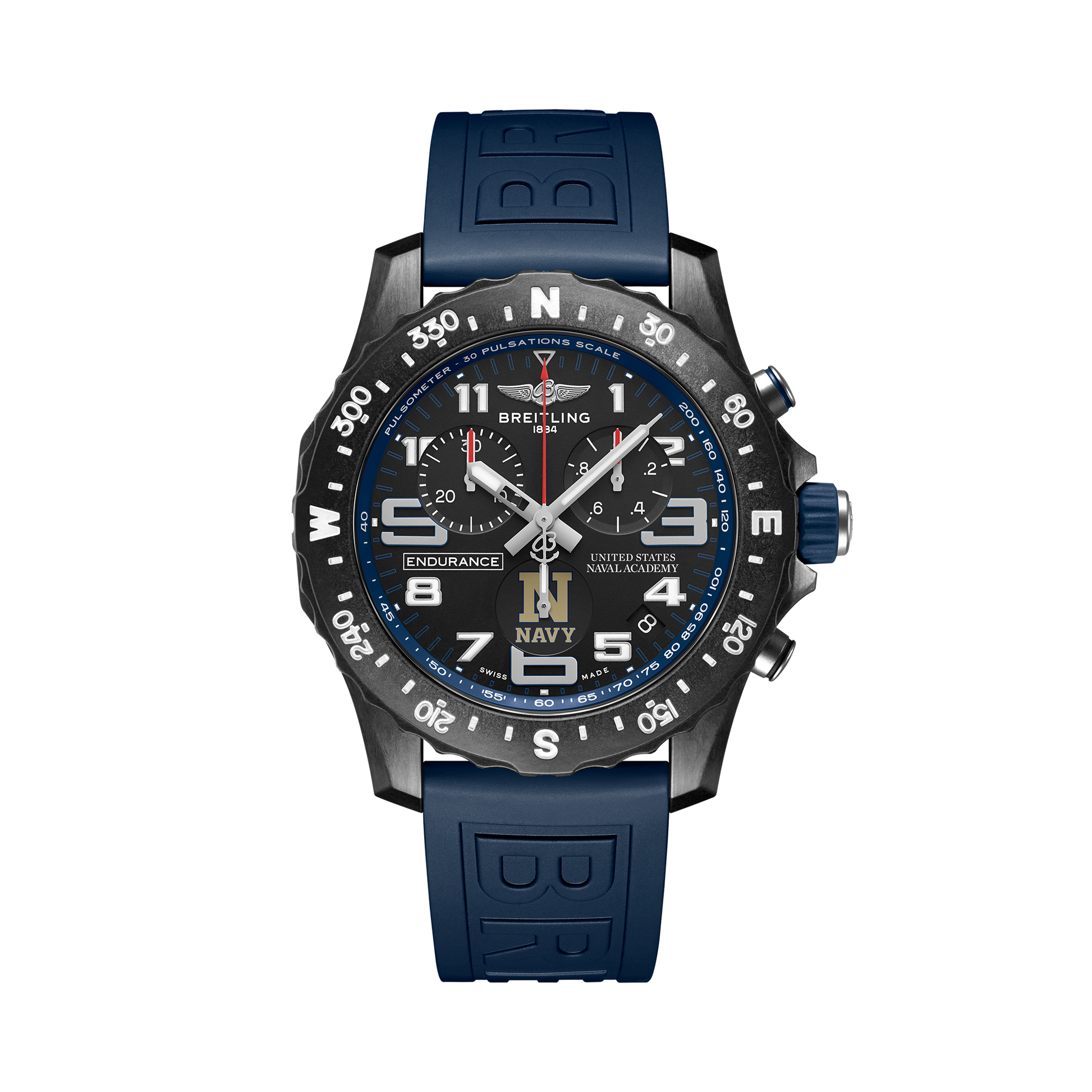 Breitling Endurance Pro 44 United States Naval Academy™ reference X823103C1B1S1 with Black dial, Breitlight® case, rubber strap, front view