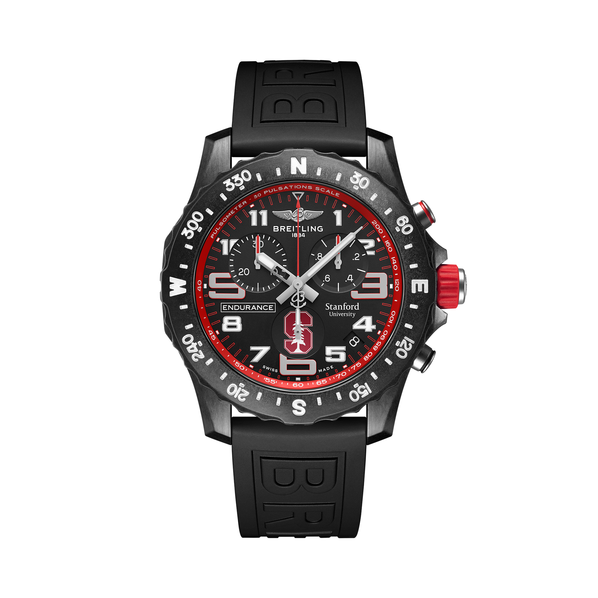 Breitling Endurance Pro 44 Stanford® University reference X823109C1B1S1 with Black dial, Breitlight® case, rubber strap, front view