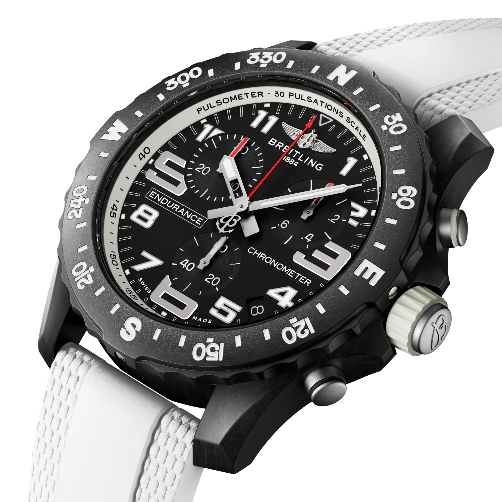 Breitling Endurance Pro 44 reference X82310A71B1S2 with Black dial, Breitlight® case, rubber strap, three-quarter view