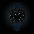 Breitling Endurance Pro 38 reference X83310281B1S1 with Black dial, Breitlight® case, blue rubber strap, illuminated dial view