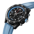 Breitling Endurance Pro 38 reference X83310281B1S1 with Black dial, Breitlight® case, blue rubber strap, three-quarter view