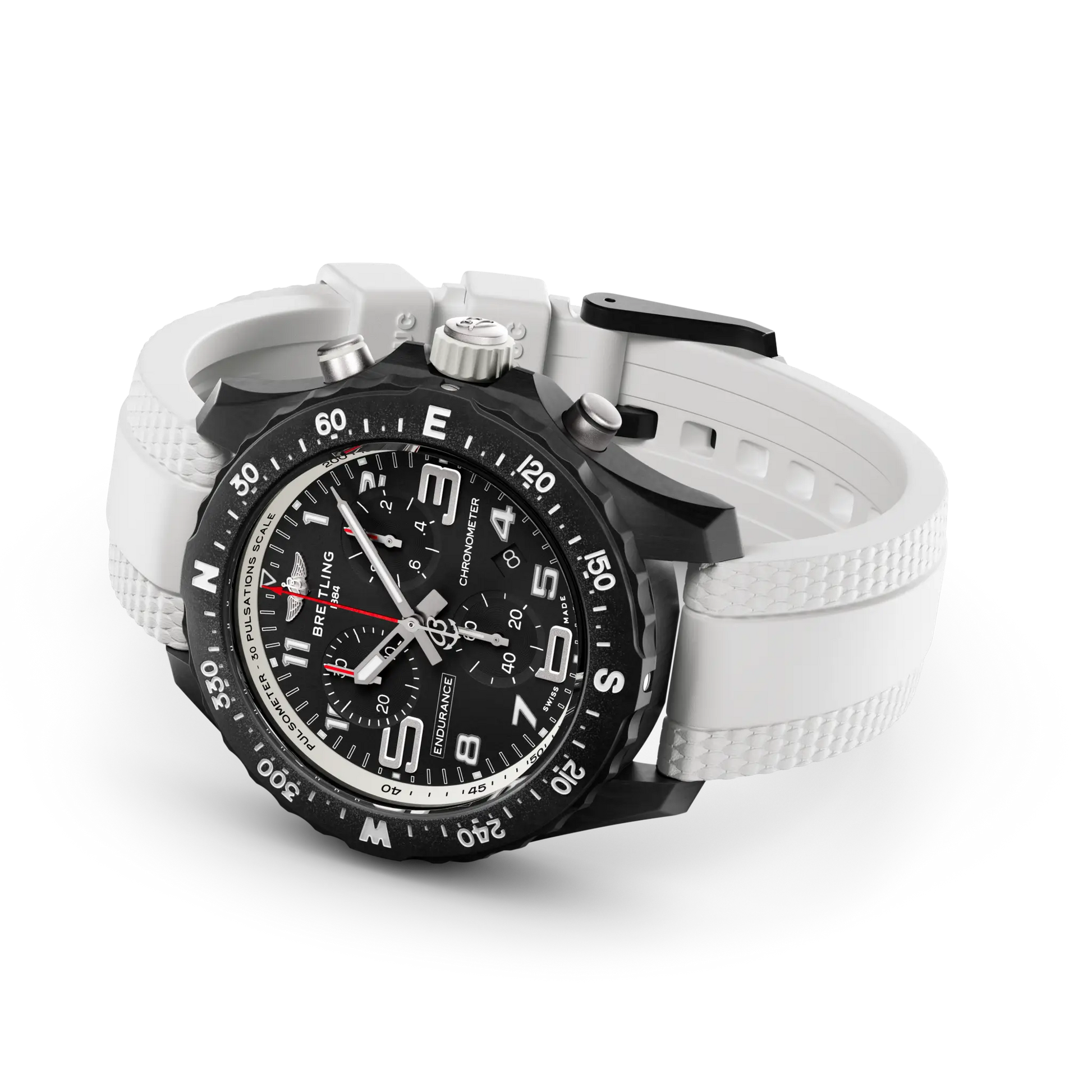 Breitling Endurance Pro 38 reference X83310A71B1S1 with Black dial, Breitlight® case, white rubber strap, bracelet or strap configuration view