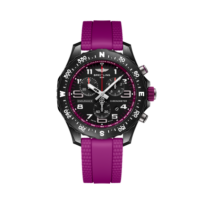 Breitling Endurance Pro 38 reference X83310F61B1S1 with Black dial, Breitlight® case, purple rubber strap, front view