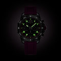 Breitling Endurance Pro 38 reference X83310F61B1S1 with Black dial, Breitlight® case, purple rubber strap, illuminated dial view