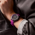 Breitling Endurance Pro 38 reference X83310F61B1S1 with Black dial, Breitlight® case, purple rubber strap, on-wrist view