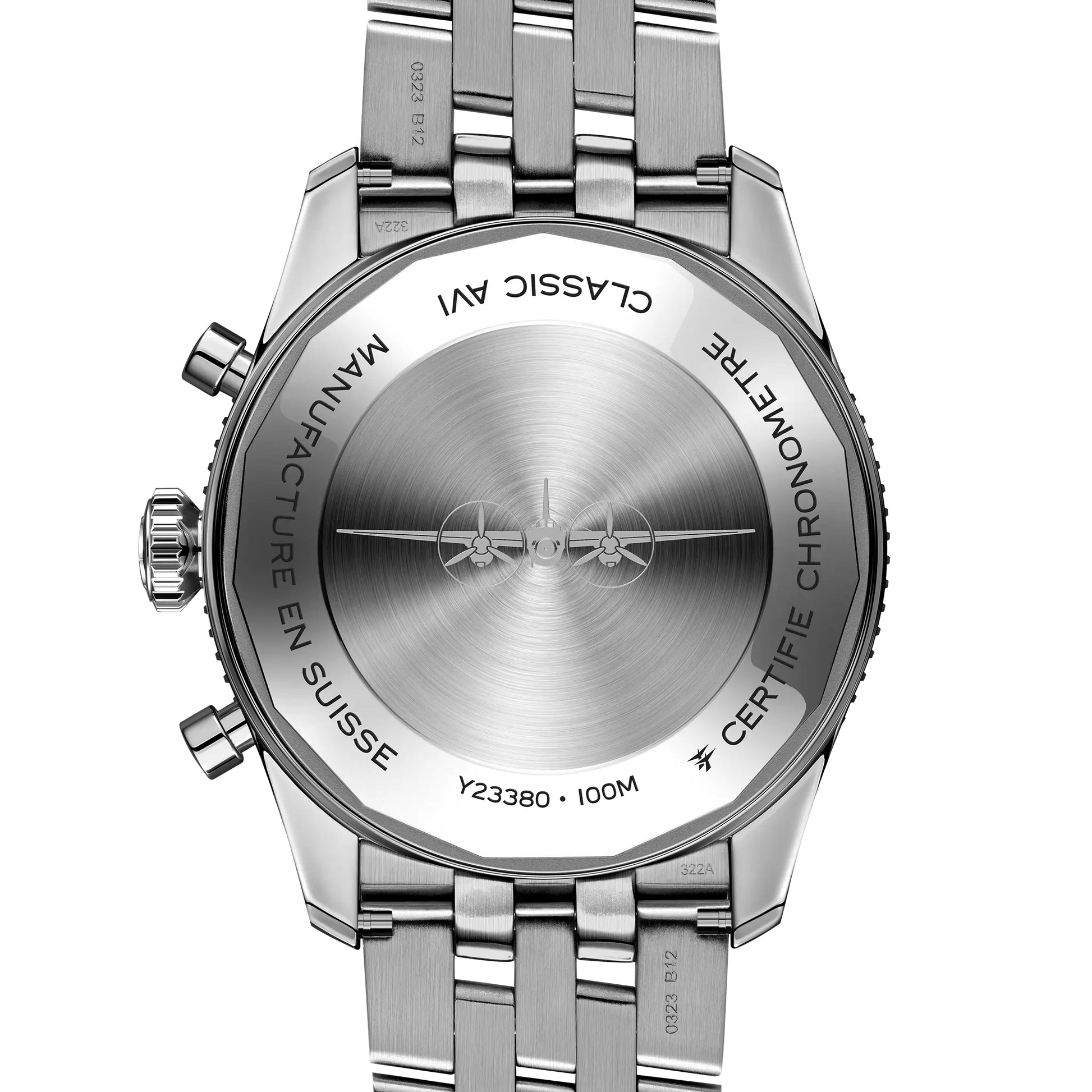 Caseback view of Breitling Classic AVI Chronograph 42 Mosquito reference Y233801A1B1A1
