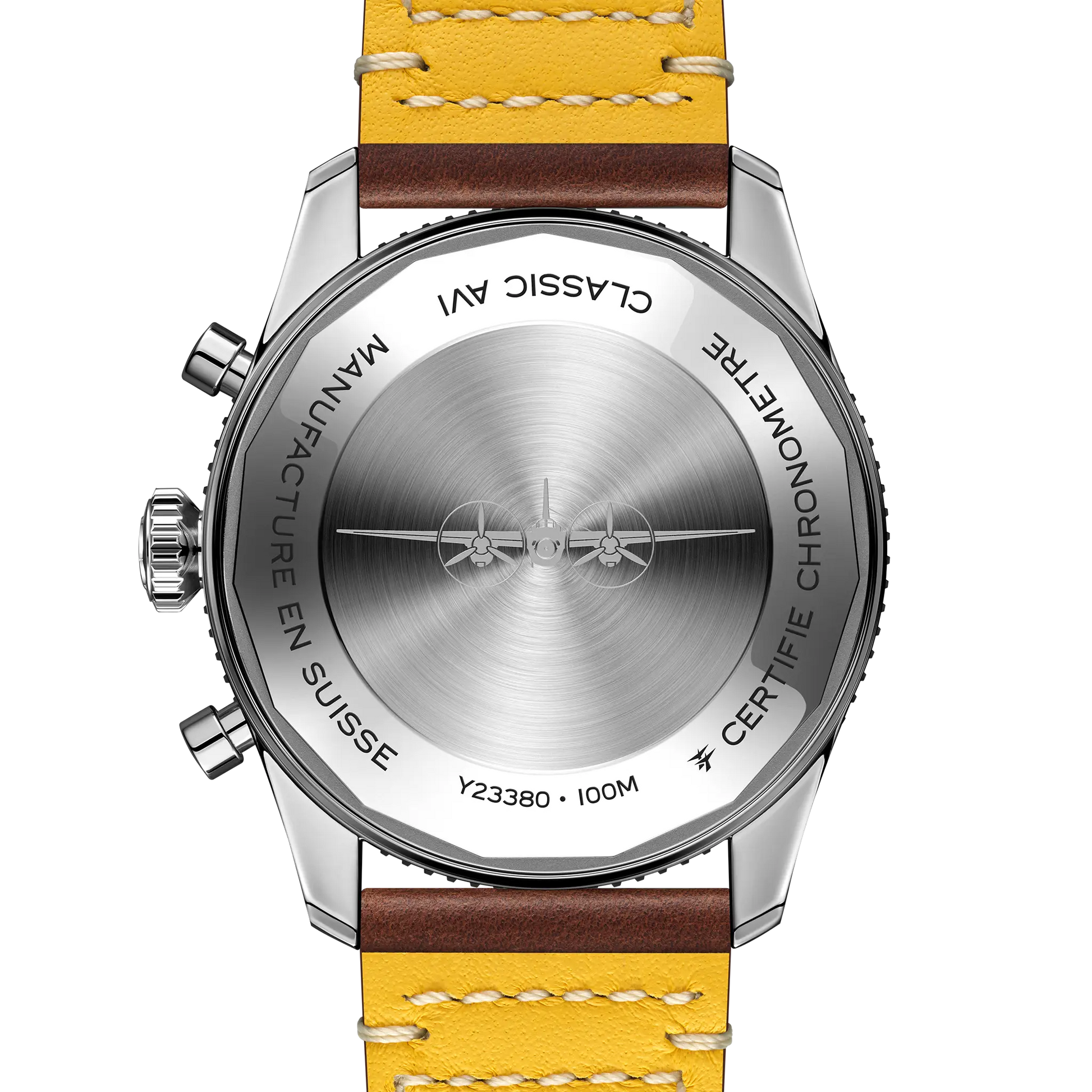 Caseback view of Breitling Classic AVI Chronograph 42 Mosquito reference Y233801A1B1X1