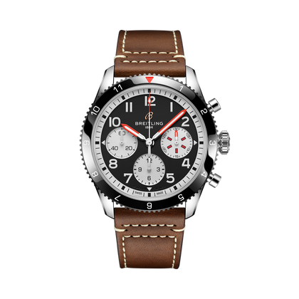 Breitling Classic AVI Chronograph 42 Mosquito reference Y233801A1B1X1 with Black dial, Stainless steel case, calfskin strap, front view