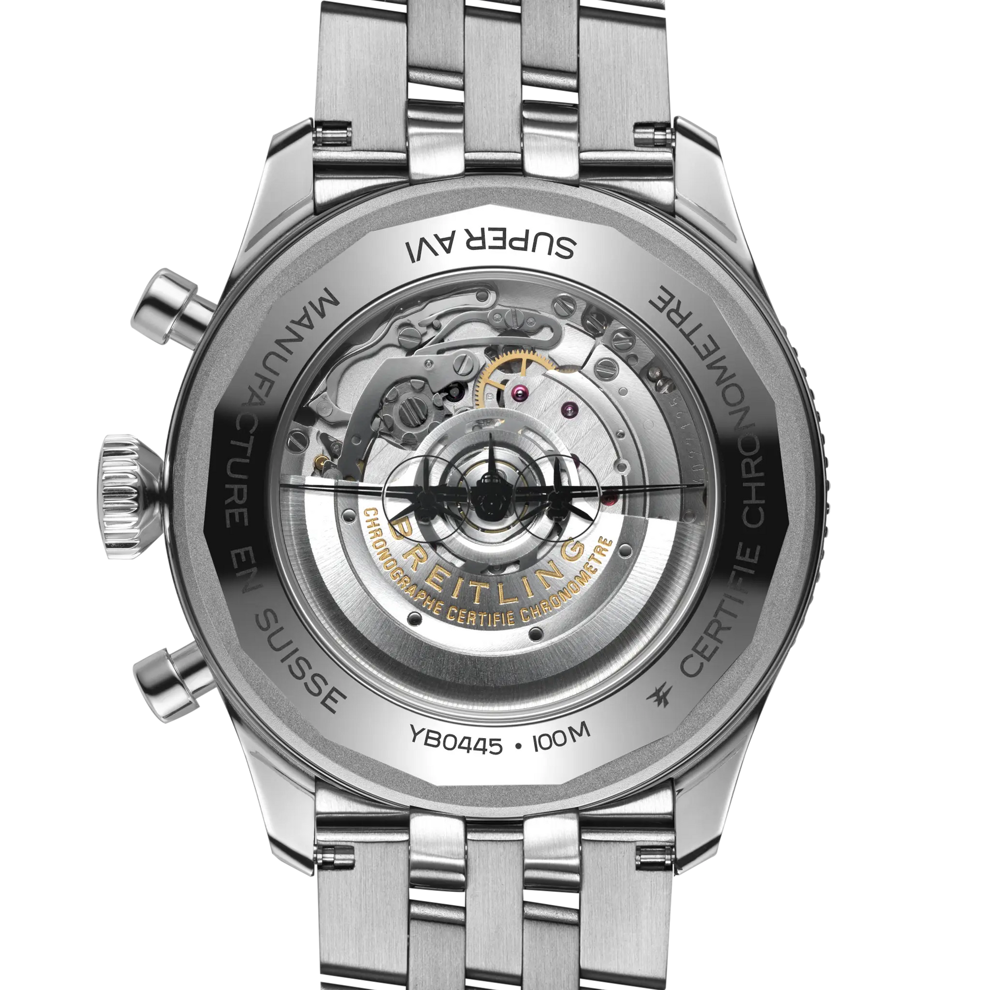 Caseback view of Breitling Super AVI B04 Chronograph GMT 46 Mosquito reference YB04451A1B1A1