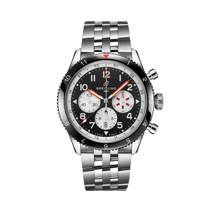 Breitling Super AVI B04 Chronograph GMT 46 Mosquito reference YB04451A1B1A1 with Black dial, Stainless steel case, bracelet, front view