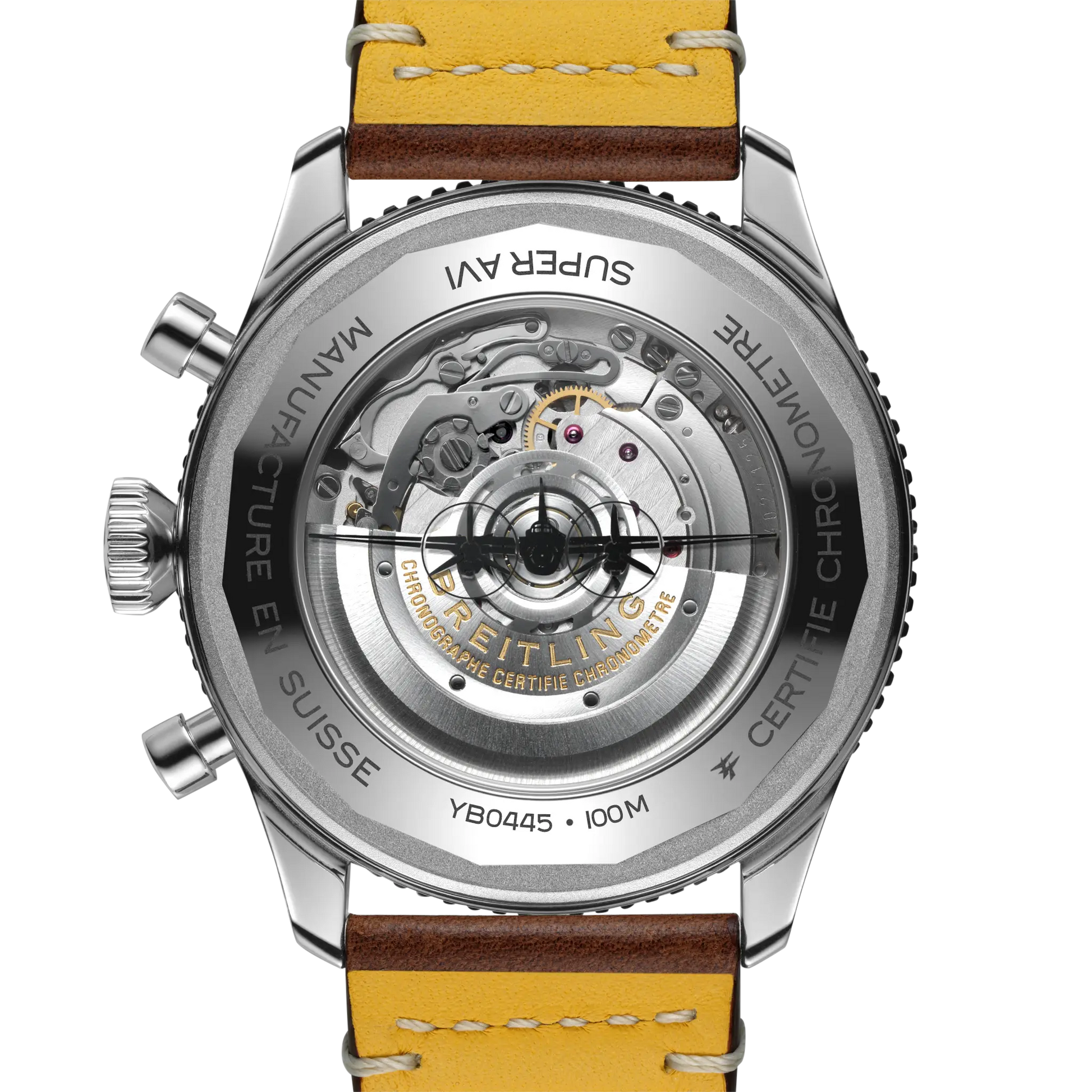 Caseback view of Breitling Super AVI B04 Chronograph GMT 46 Mosquito reference YB04451A1B1X1