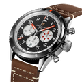 Breitling Super AVI B04 Chronograph GMT 46 Mosquito reference YB04451A1B1X1 with Black dial, Stainless steel case, brown calfskin strap, three-quarter view