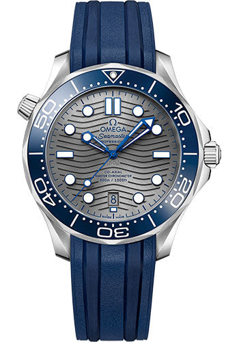 Omega Seamaster Diver 300M Co-Axial Master Chronometer Watch - 42 mm Steel Case - Unidirectional Bezel - Pvd Chrome Colour Ceramic Dial - Blue Rubber Strap - 210.32.42.20.06.001 - product image 1 of 1