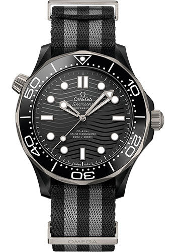 Omega Seamaster Diver 300M Co-Axial Master Chronometer Watch - 43.5 mm Black Ceramic Case - Brushed Black Ceramic [Zro2] Dial - 5-Stripe Black And Grey Nato Strap - 210.92.44.20.01.002 - product image 1 of 1