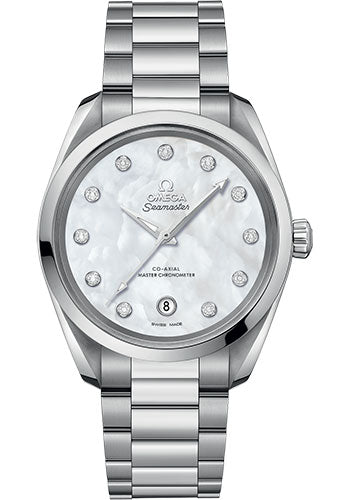 Omega Seamaster Aqua Terra 150M Co-Axial Master Chronometer Ladies Watch - 38 mm Steel Case - White Mother-Of-Pearl Diamond Dial - 220.10.38.20.55.001 - product image 1 of 1