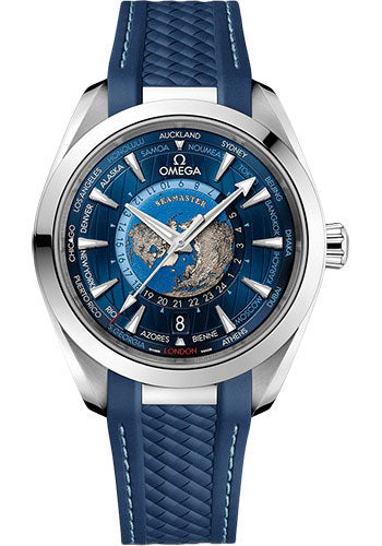Omega Seamaster Aqua Terra 150M Omega Co-Axial Master Chronometer GMT Worldtimer - 43 mm Steel Case - Blue Dial - Blue Rubber Strap - 220.12.43.22.03.001 - product image 1 of 1