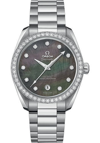 Omega Seamaster Aqua Terra 150M Co-Axial Master Chronometer Ladies Watch - 38 mm Steel Case - Diamond-Set Bezel - Tahiti Mother-Of-Pearl Diamond Dial - 220.15.38.20.57.001 - product image 1 of 1