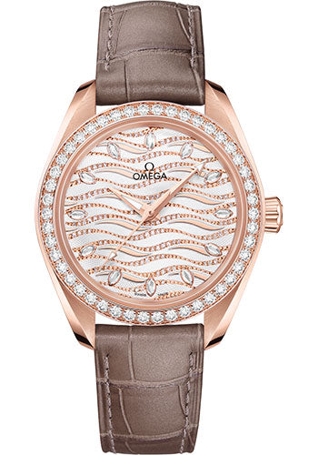 Omega Seamaster Aqua Terra 150M Co-Axial Master Chronometer Watch - 34 mm Sedna Gold Case - Diamond-Set Bezel - Radiant Diamond Dial - Taupe-Brown Leather Strap - 220.58.34.20.99.006 - product image 1 of 1