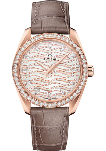 Omega Seamaster Aqua Terra 150M Co-Axial Master Chronometer Ladies Watch - 38 mm Sedna Gold Case - Diamond-Set Bezel - Radiant Diamond Dial - Taupe-Brown Leather Strap - 220.58.38.20.99.006 - product image 1 of 1