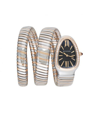 Serpenti Tubogas Quartz Black Opaline Dial Diamond Bezel Ladies Watch