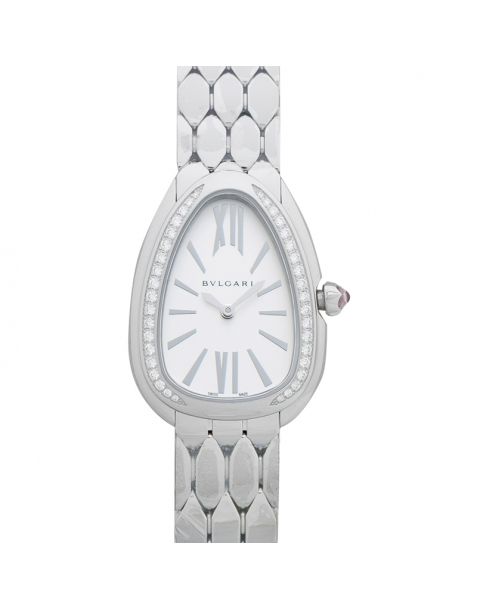 Serpenti Seduttori 33mm Quartz Silver Dial Diamond Bezel Ladies Watch