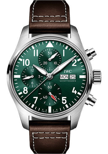 IWC Pilot’s Watch Chronograph 41 IW388103 green dial on brown calfskin strap