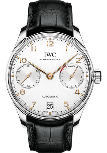 IWC Portugieser Automatic Watch - 42.3 mm Stainless Steel Case - Silver Dial - Black Alligator Strap - IW500704 - product image 1 of 1